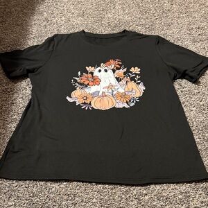 SHEIN Black Tee with Halloween Ghost and Pumpkin Design